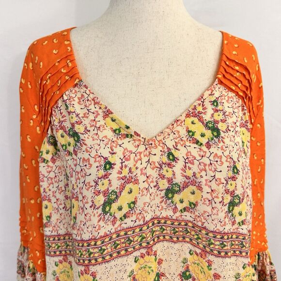Anthropologie Maeve Top MEDIUM Ceresco Mixed Print Peasant Puff Sleeve Blouse - Picture 3 of 8